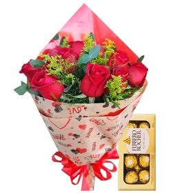 Buque de rosas vermelhas + Ferrero rocher 