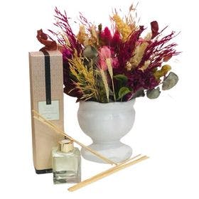 Vaso com Flores desidratadas + Essência varetas