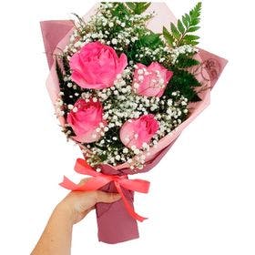 Ramalhete com 4 Rosas cor de rosa