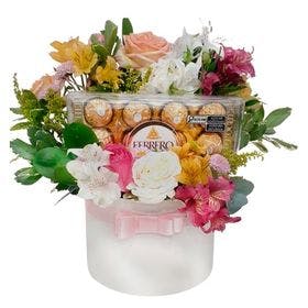 Box de Flores Mistas e Chocolate 